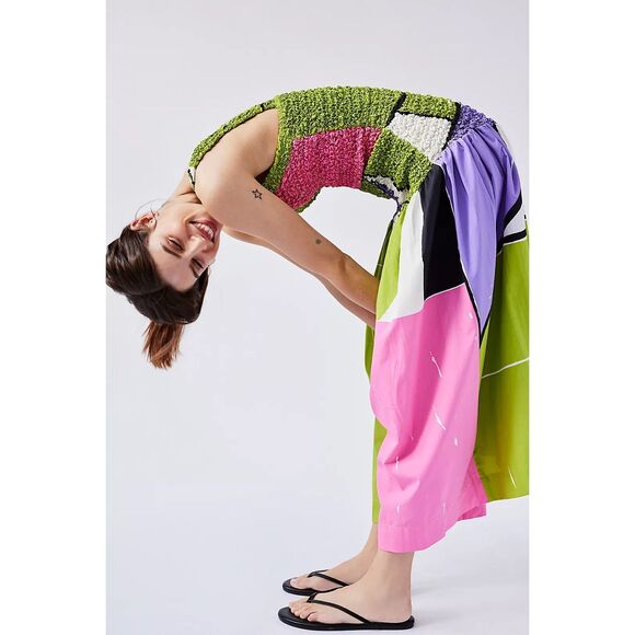 SWF Mottled Midi Dress in scooped hemline detail printed design size S NWOT$399 - Picture 3 of 8